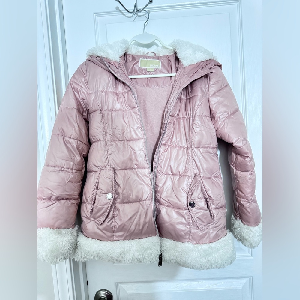 MICHAEL Michael Kors Pink Puffer Jacket with Faux Fur 16